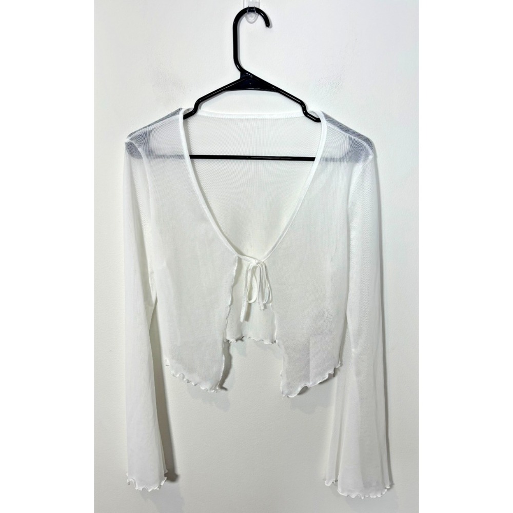 Verdusa Women's Large Sheer Shrug Crop Top Long Sleeve Tie Front Cardigan Top